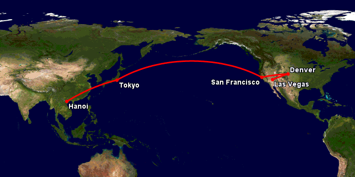Bay từ Hà Nội đến Las Vegas qua Tokyo, San Francisco, Denver