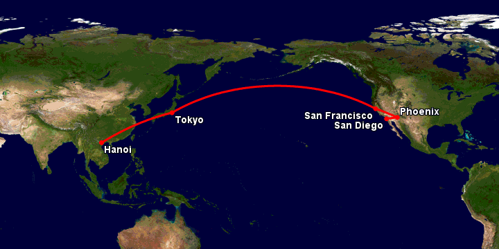 Bay từ Hà Nội đến San Diego qua Tokyo, San Francisco, Phoenix
