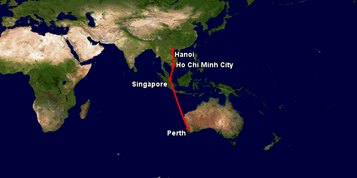 Bay từ Hà Nội đến Perth qua Tp.HCM, Singapore, Perth