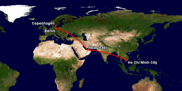 Bay từ Sài Gòn đến Copenhagen qua Abu Dhabi, Berlin