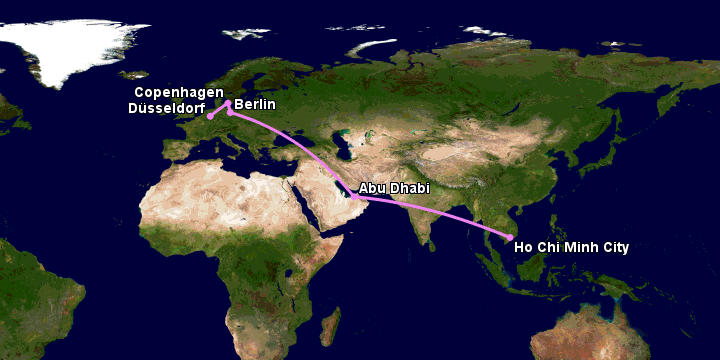 Bay từ Sài Gòn đến Dusseldorf qua Abu Dhabi, Berlin, Copenhagen