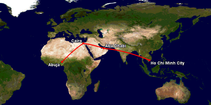 Bay từ Sài Gòn đến Abuja qua Abu Dhabi, Cairo