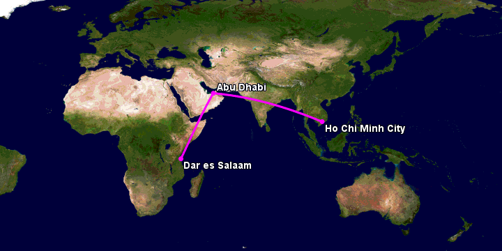 Bay từ Sài Gòn đến Dar Es Salaam qua Abu Dhabi