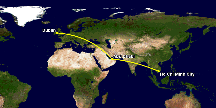 Bay từ Sài Gòn đến Dublin qua Abu Dhabi