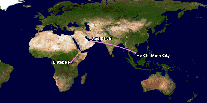 Bay từ Sài Gòn đến Entebbe qua Abu Dhabi