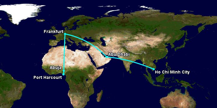 Bay từ Sài Gòn đến Port Harcourt qua Abu Dhabi, Frankfurt, Abuja