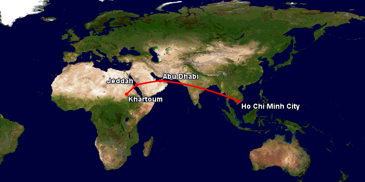 Bay từ Sài Gòn đến Khartoum qua Abu Dhabi, Jeddah