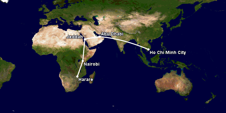 Bay từ Sài Gòn đến Harare qua Abu Dhabi, Jeddah, Nairobi