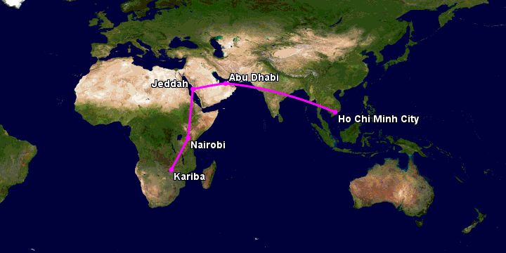 Bay từ Sài Gòn đến Kariba qua Abu Dhabi, Jeddah, Nairobi
