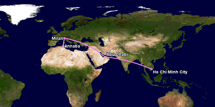 Bay từ Sài Gòn đến Annaba qua Abu Dhabi, Milan