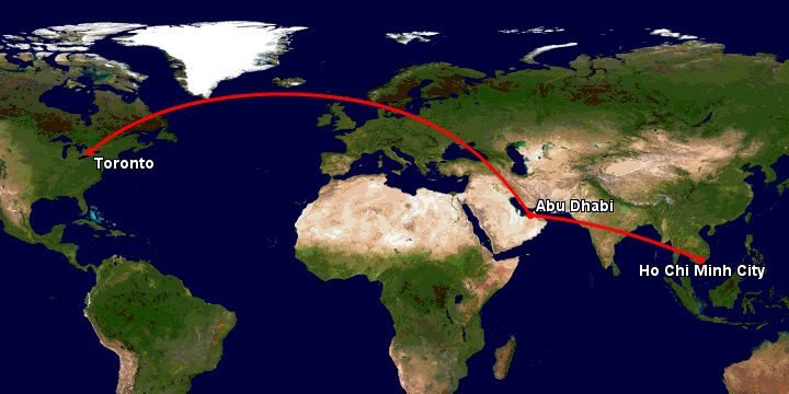 Bay từ Sài Gòn đến Toronto qua Abu Dhabi
