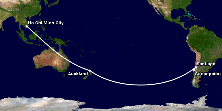 Bay từ Sài Gòn đến Concepcion qua Auckland, Santiago
