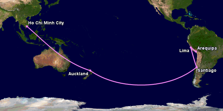 Bay từ Sài Gòn đến Arequipa qua Auckland, Santiago, Lima