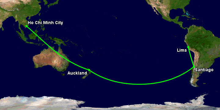 Bay từ Sài Gòn đến Lima Pe qua Auckland, Santiago