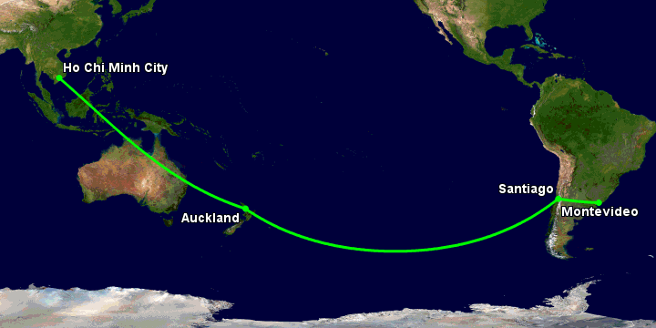 Bay từ Sài Gòn đến Montevideo qua Auckland, Santiago