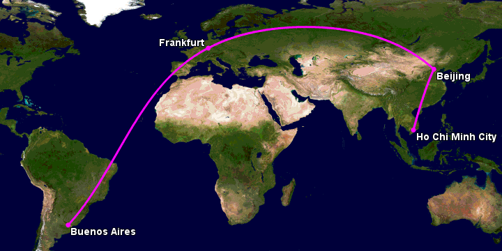 Bay từ Sài Gòn đến Buenos Aires qua Bắc Kinh, Frankfurt