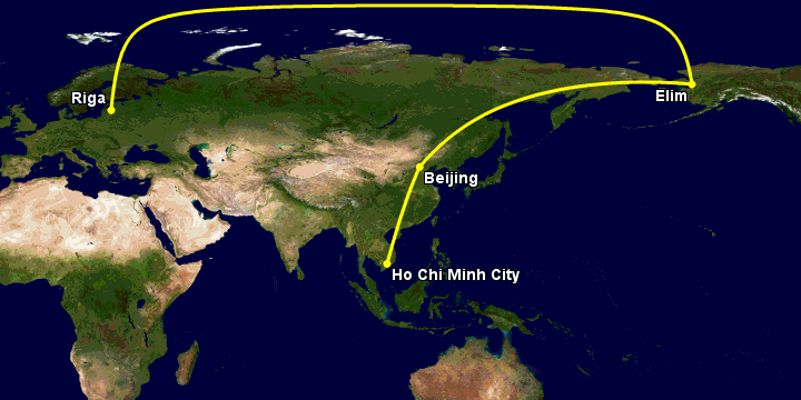 Bay từ Sài Gòn đến Riga qua Bắc Kinh, Moscow