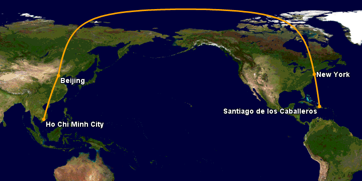 Bay từ Sài Gòn đến Santiago Do qua Bắc Kinh, New York
