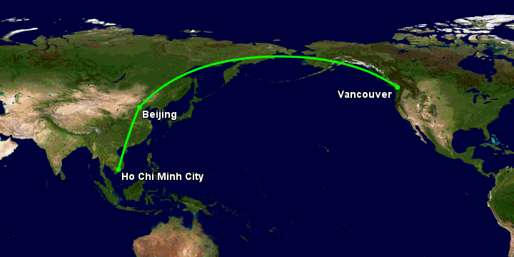 Bay từ Sài Gòn đến Vancouver qua Bắc Kinh