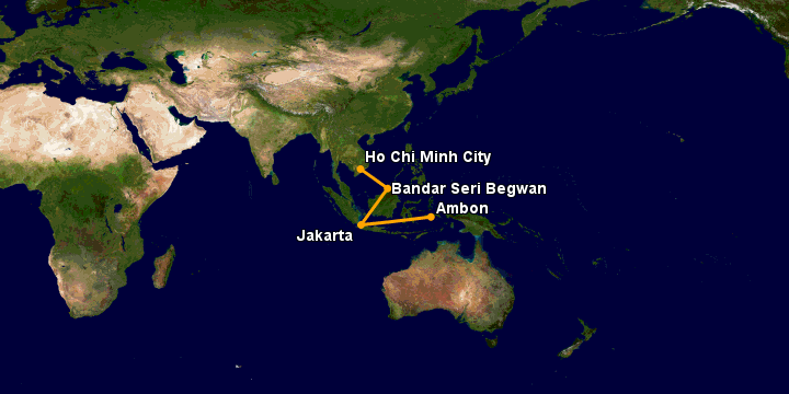 Bay từ Sài Gòn đến Ambon qua Bandar Seri Begawan, Jakarta