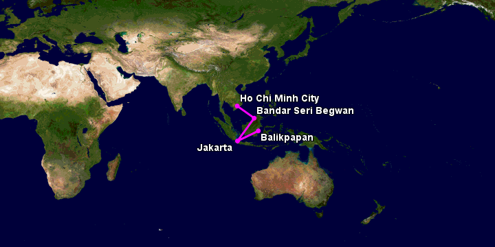 Bay từ Sài Gòn đến Balikpapan qua Bandar Seri Begawan, Jakarta