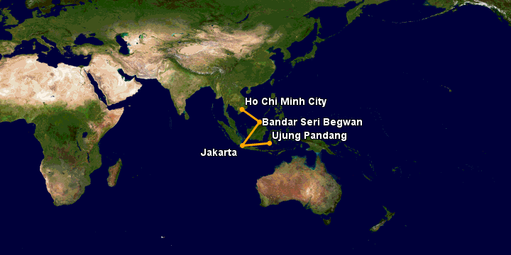 Bay từ Sài Gòn đến Jakarta qua Bandar Seri Begawan, Jakarta, Makassar
