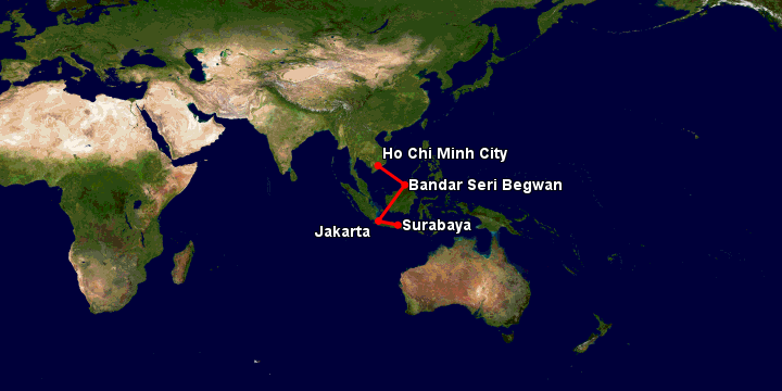 Bay từ Sài Gòn đến Surabaya qua Bandar Seri Begawan, Jakarta