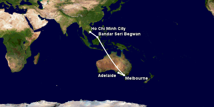 Bay từ Sài Gòn đến Adelaide qua Bandar Seri Begawan, Melbourne