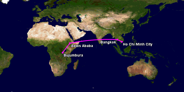 Bay từ Sài Gòn đến Bujumbura qua Bangkok, Addis Ababa