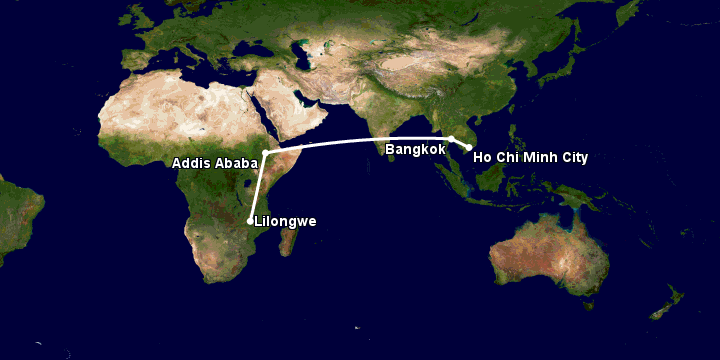 Bay từ Sài Gòn đến Lilongwe qua Bangkok, Addis Ababa