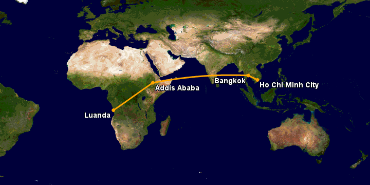 Bay từ Sài Gòn đến Luanda qua Bangkok, Addis Ababa