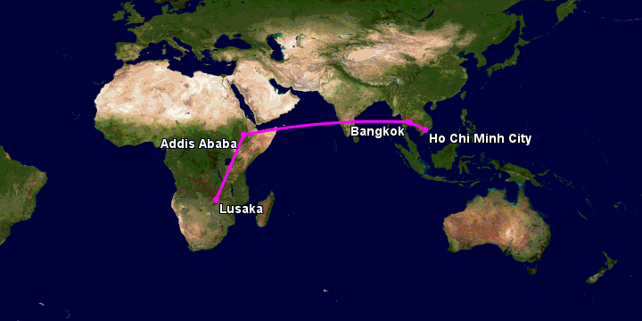 Bay từ Sài Gòn đến Lusaka qua Bangkok, Addis Ababa