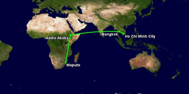 Bay từ Sài Gòn đến Maputo qua Bangkok, Addis Ababa
