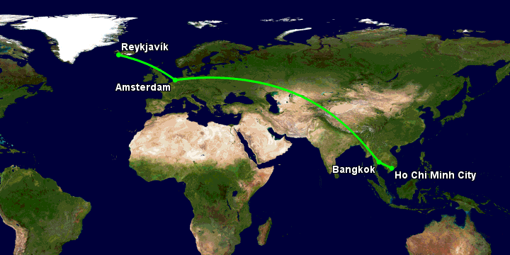 Bay từ Sài Gòn đến Reykjavik qua Bangkok, Amsterdam