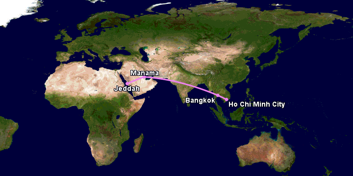Bay từ Sài Gòn đến Jeddah qua Bangkok, Bahrain Island