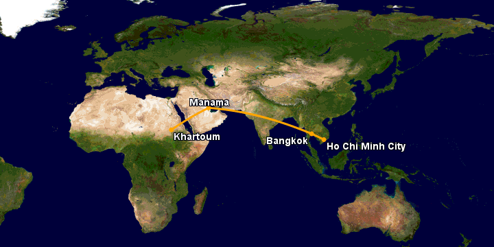 Bay từ Sài Gòn đến Khartoum qua Bangkok, Bahrain Island
