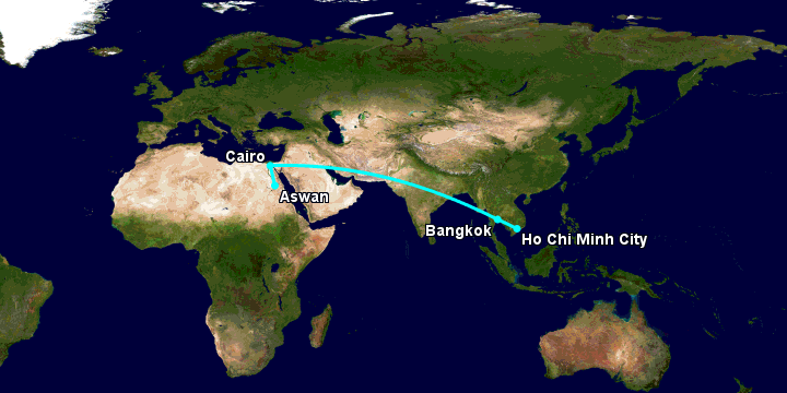 Bay từ Sài Gòn đến Aswan qua Bangkok, Cairo