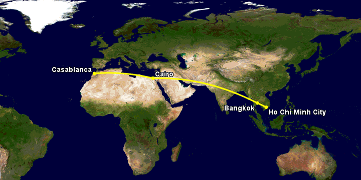 Bay từ Sài Gòn đến Casablanca Cmn qua Bangkok, Cairo