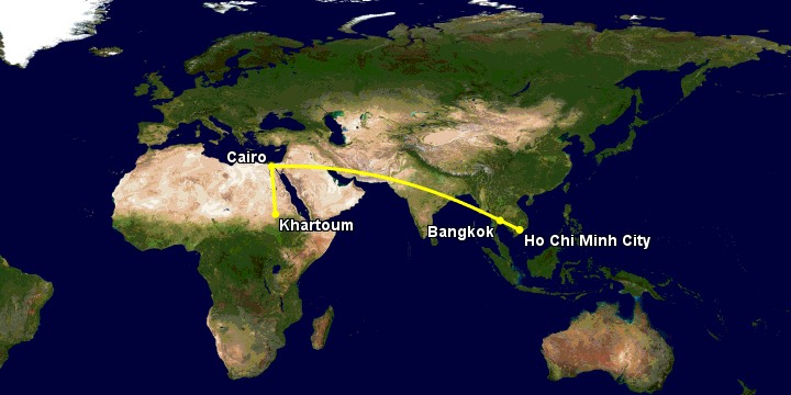 Bay từ Sài Gòn đến Khartoum qua Bangkok, Cairo