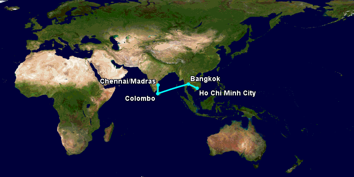 Bay từ Sài Gòn đến Chennai qua Bangkok, Colombo