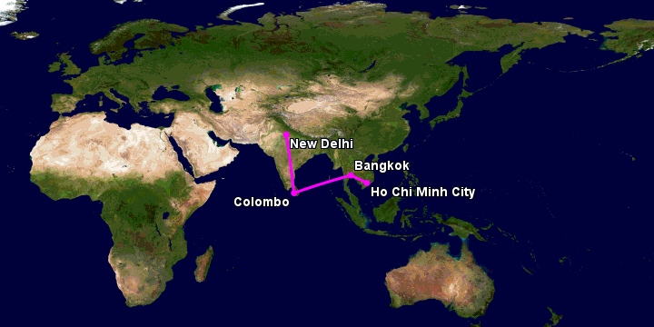 Bay từ Sài Gòn đến Delhi qua Bangkok, Colombo, New Delhi