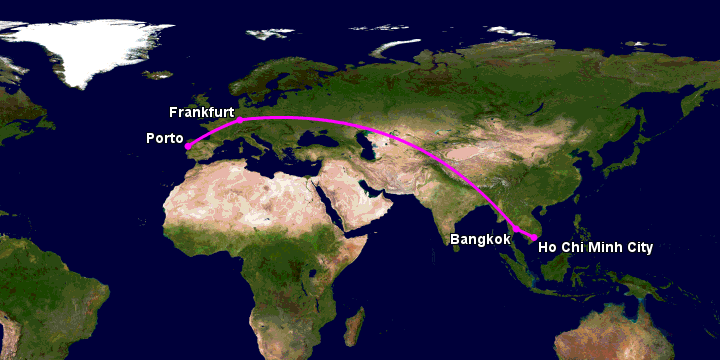 Bay từ Sài Gòn đến Porto Portugal qua Bangkok, Frankfurt