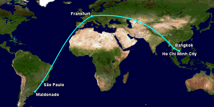 Bay từ Sài Gòn đến Punta Del Este qua Bangkok, Frankfurt, Sao Paulo