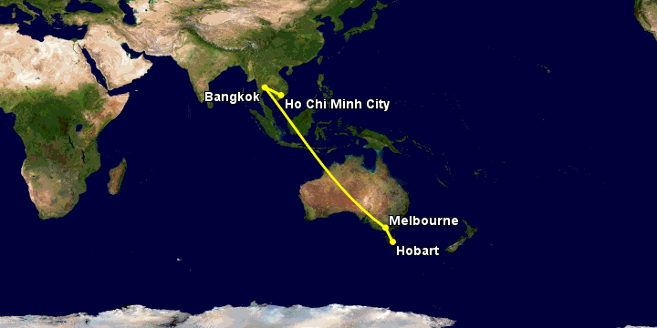 Bay từ Sài Gòn đến Hobart qua Bangkok, Melbourne
