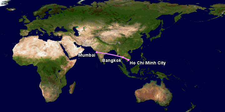 Bay từ Sài Gòn đến Mumbai qua Bangkok, Mumbai