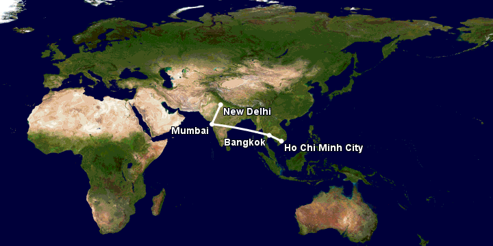 Bay từ Sài Gòn đến Delhi qua Bangkok, Mumbai, New Delhi