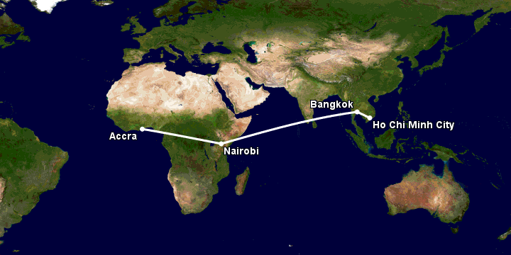 Bay từ Sài Gòn đến Accra qua Bangkok, Nairobi