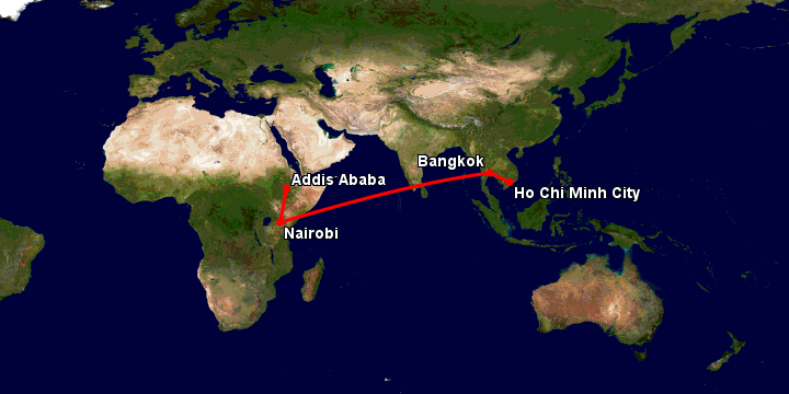 Bay từ Sài Gòn đến Addis Ababa qua Bangkok, Nairobi