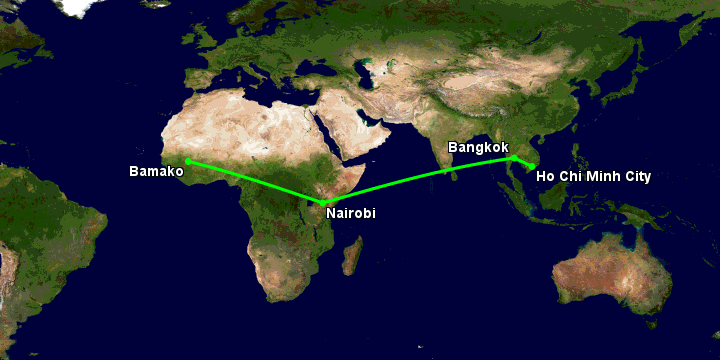Bay từ Sài Gòn đến Bamako qua Bangkok, Nairobi