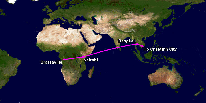 Bay từ Sài Gòn đến Brazzaville qua Bangkok, Nairobi